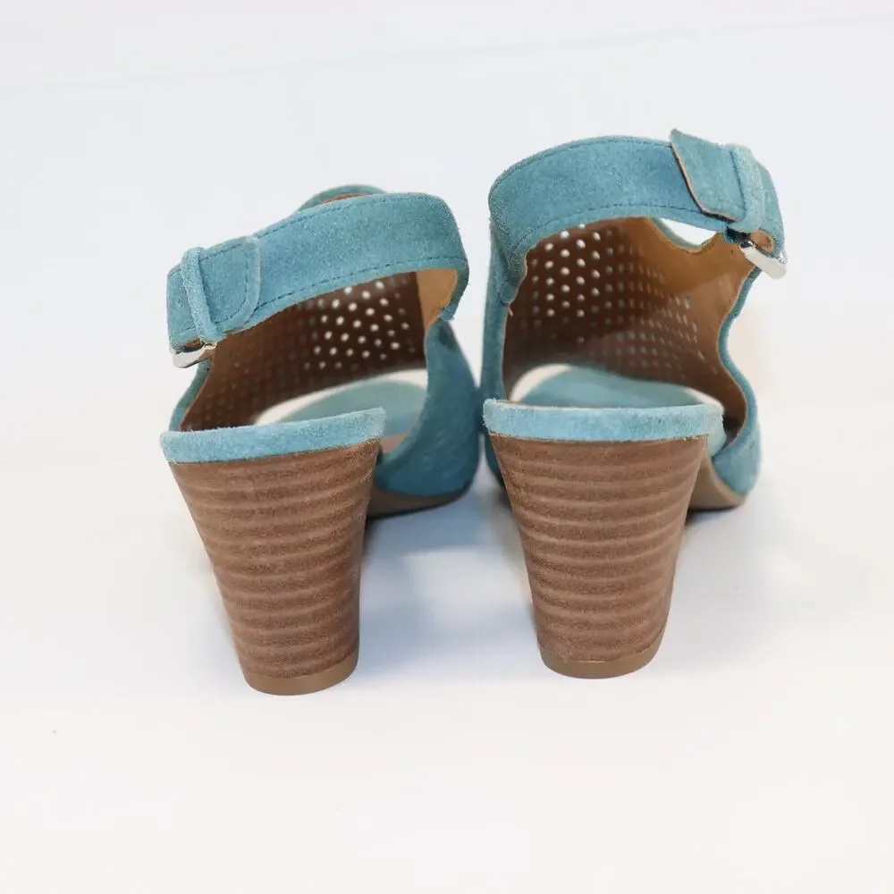 Franco Sarto Monaco‎ Teal Suede Cutout Sandals Slingback Block Heel Women’s 9M